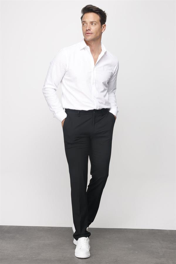 Мужские хлопчатобумажные брюки на резинке с карманом сбоку темно черные