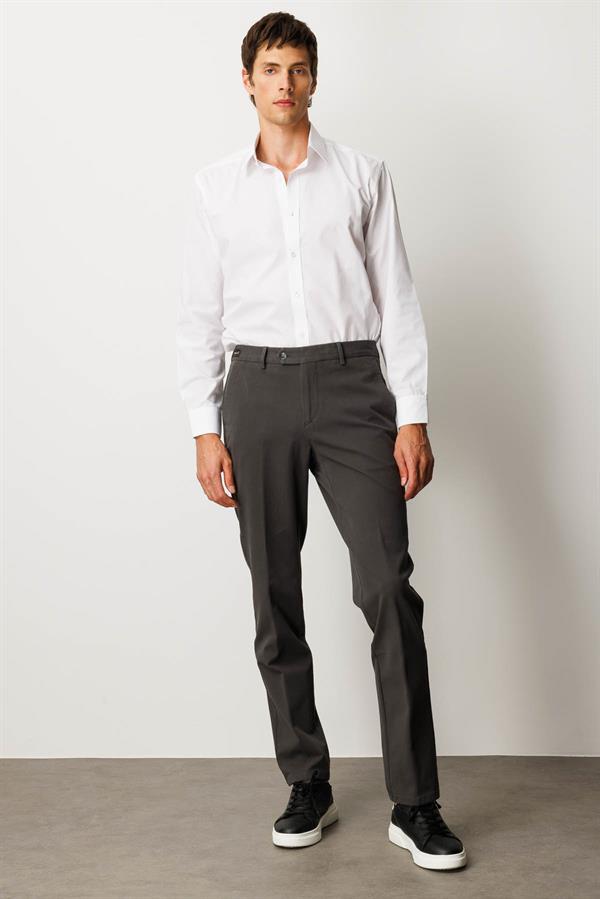 Erkek Beli Lastikli Yan Cepli Koton Pantolon Antra