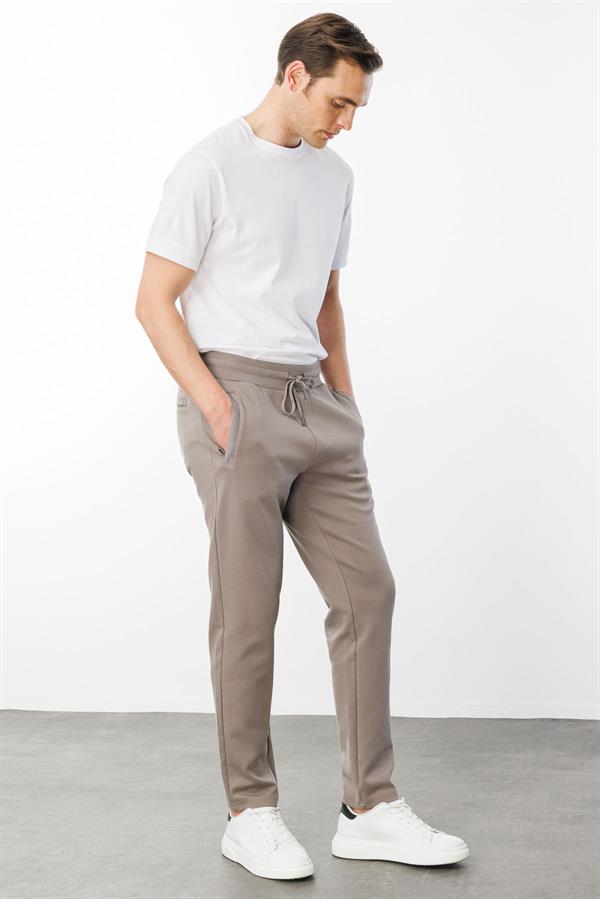 Erkek Cebi Kapitone Eşofman Altı Vizon