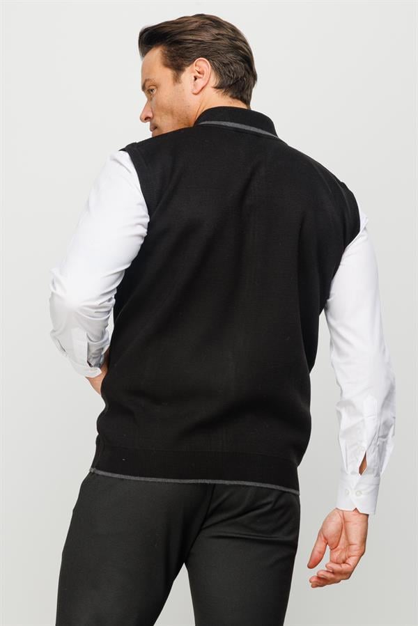 Мужской вязаный шерстяной жилет с круглым вырезом черный