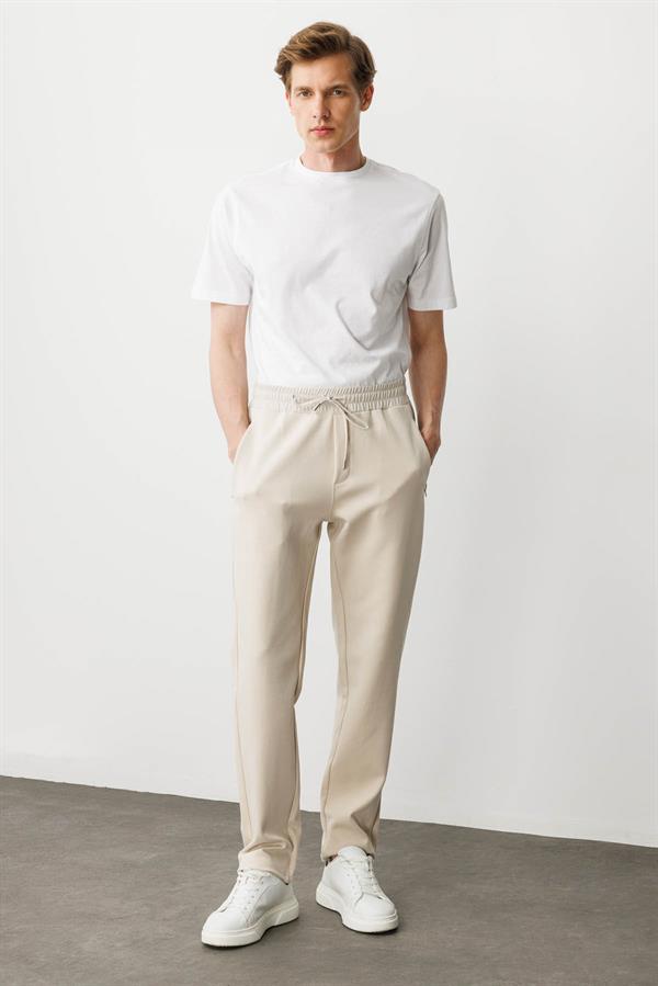 Erkek Cep Yanı Kumaş Eşofman Altı A.Ekru