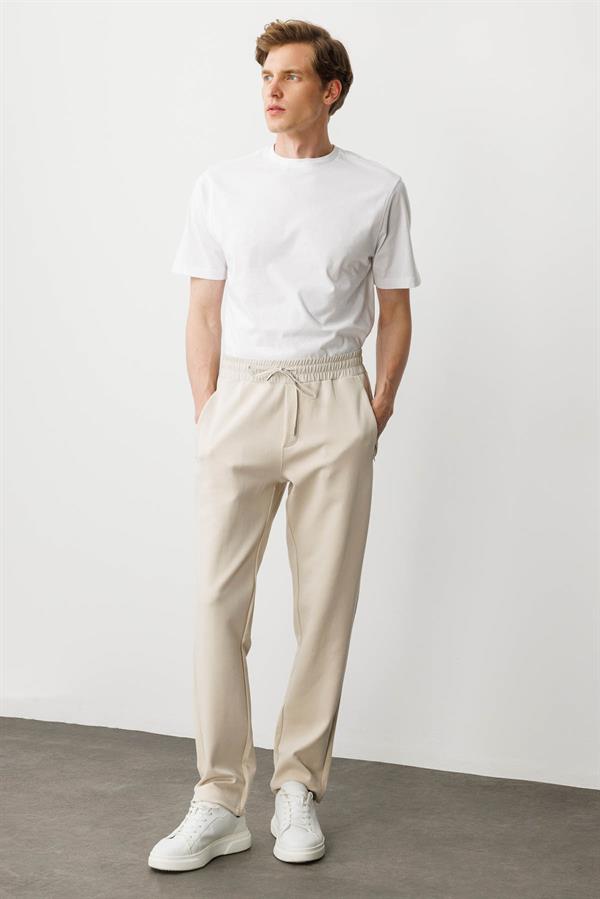 Erkek Cep Yanı Kumaş Eşofman Altı A.Ekru