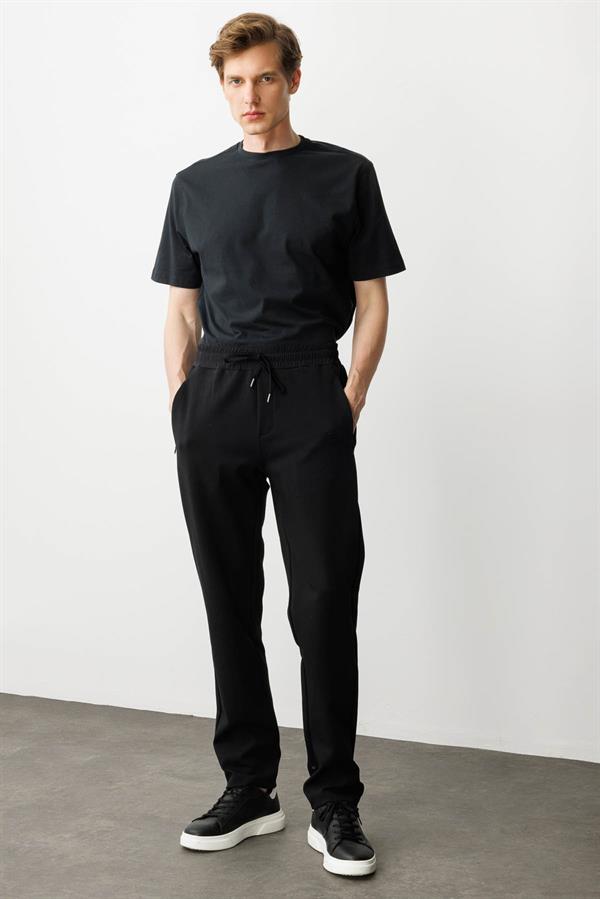 Erkek Cep Yanı Kumaş Eşofman Altı Siyah