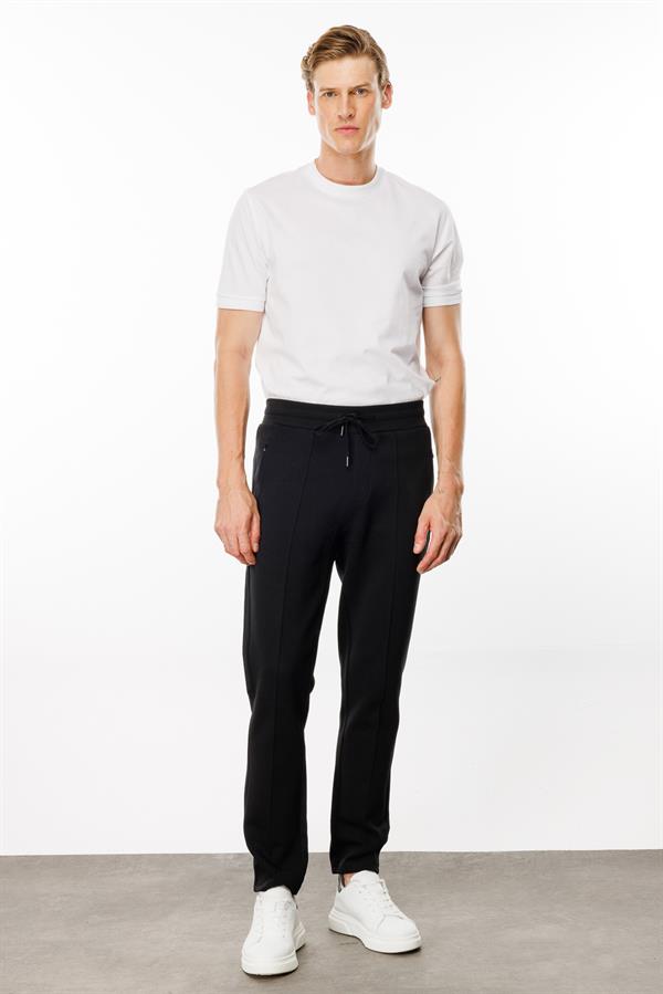 Erkek Cepleri Fermuarlı Eşofman Altı Siyah