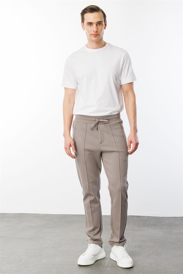 Erkek Cepleri Fermuarlı Eşofman Altı Vizon