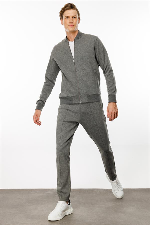 Erkek Cepleri Fermuarlı Eşofman Üstü Antra/Melanj