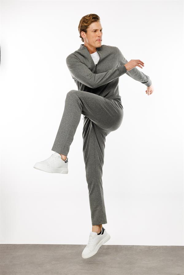 Erkek Cepleri Fermuarlı Eşofman Üstü Antra/Melanj