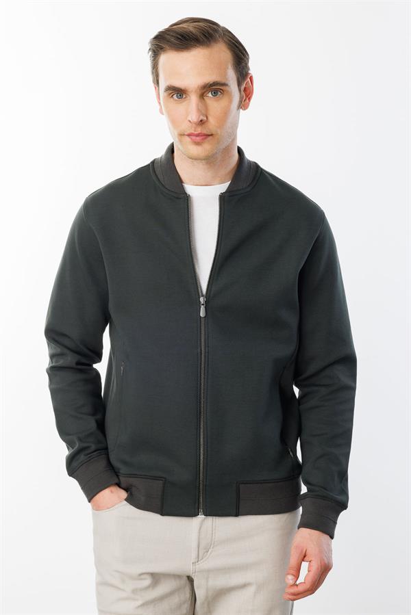 Erkek Cepleri Fermuarlı Eşofman Üstü Haki