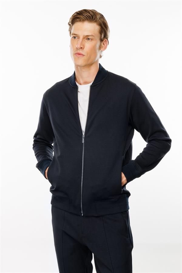 Erkek Cepleri Fermuarlı Eşofman Üstü Lacivert