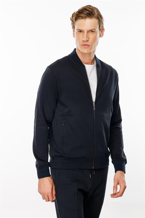 Erkek Cepleri Fermuarlı Eşofman Üstü Lacivert