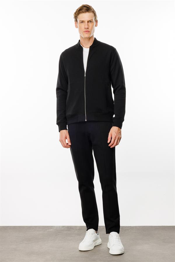 Erkek Cepleri Fermuarlı Eşofman Üstü Siyah