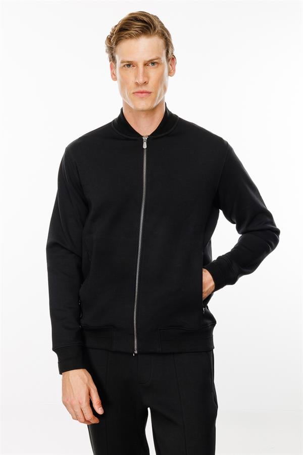 Erkek Cepleri Fermuarlı Eşofman Üstü Siyah