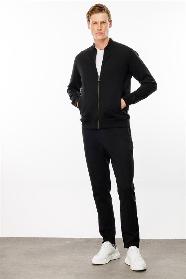 Erkek Cepleri Fermuarlı Eşofman Üstü Siyah