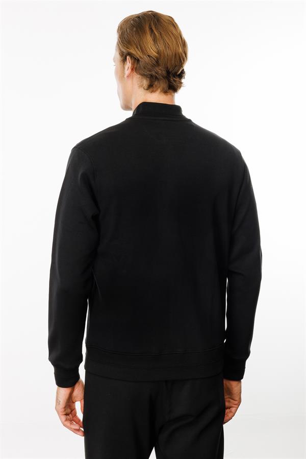 Erkek Cepleri Fermuarlı Eşofman Üstü Siyah