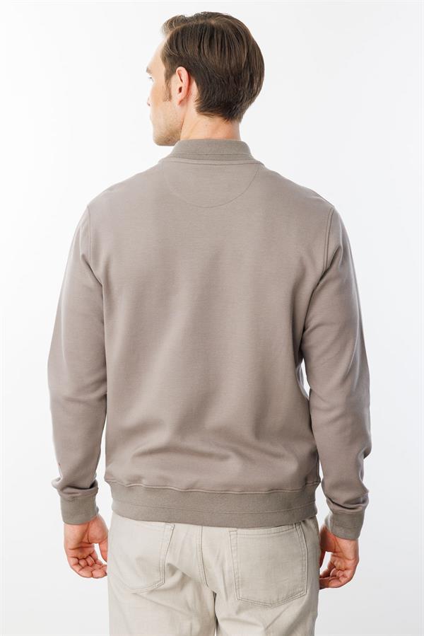 Erkek Cepleri Fermuarlı Eşofman Üstü Vizon