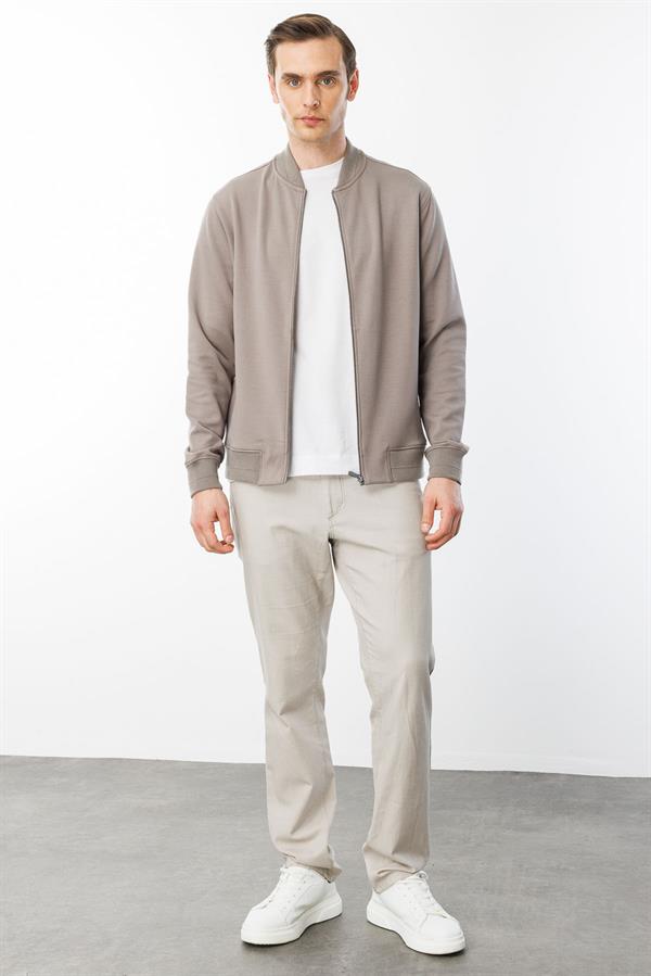 Erkek Cepleri Fermuarlı Eşofman Üstü Vizon