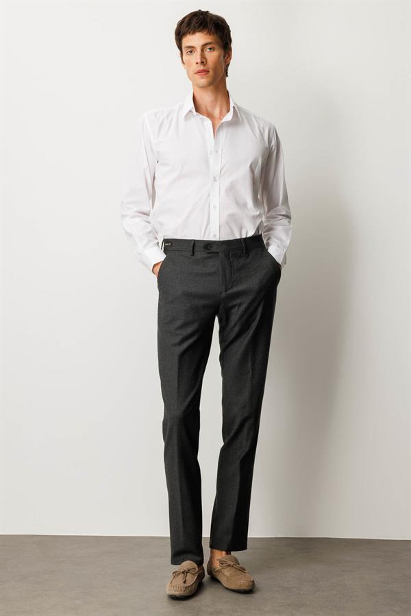 Erkek Cepli Yün Karışımlı Pantolon Antra