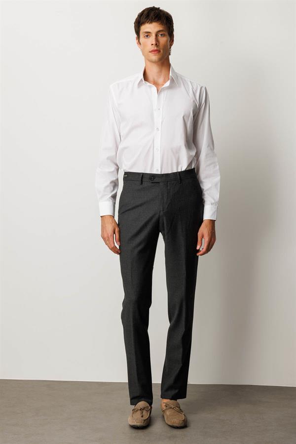 Erkek Cepli Yün Karışımlı Pantolon Antra