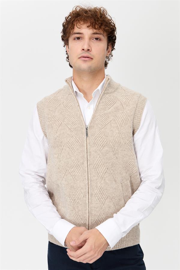 Мужской шерстяной жилет с рисунком v.бежевый