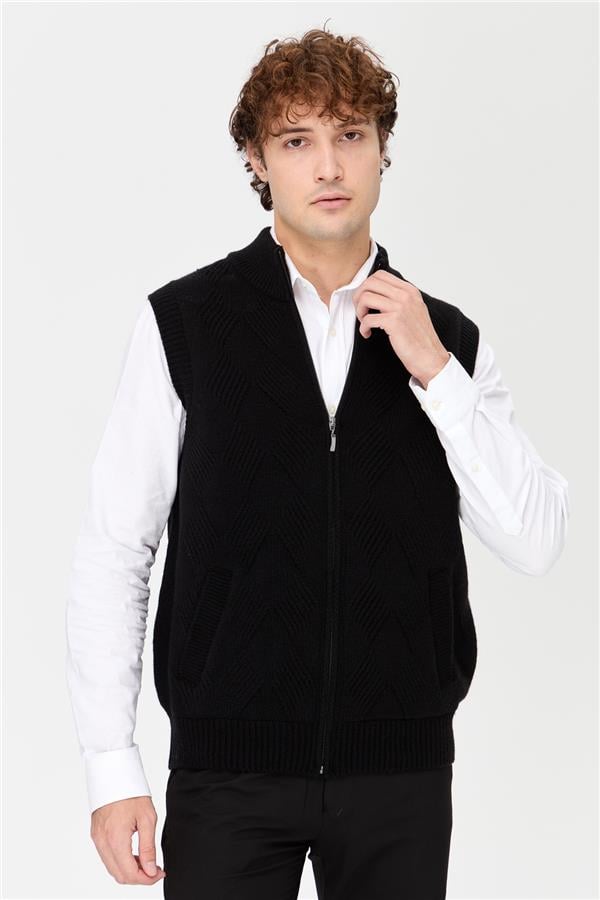 Мужской шерстяной жилет с рисунком Черный