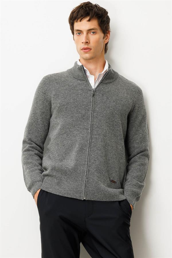 Erkek Dik Yaka Basic Yün Triko Mont Füme