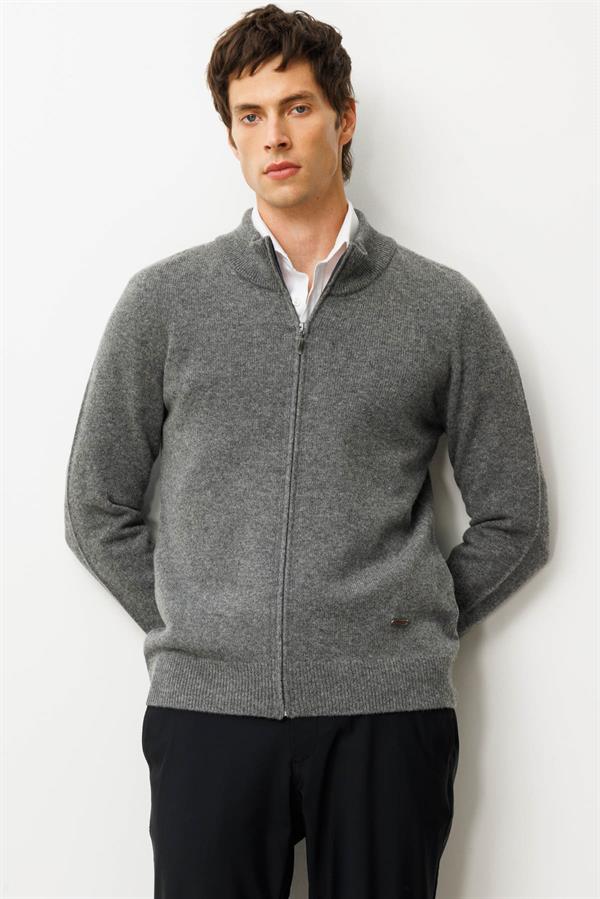 Erkek Dik Yaka Basic Yün Triko Mont Füme