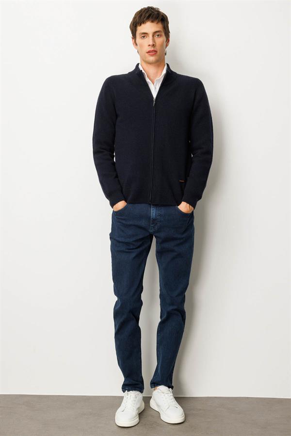 Erkek Dik Yaka Basic Yün Triko Mont K.Lacivert