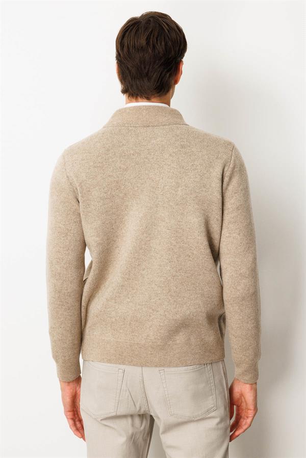 Erkek Dik Yaka Basic Yün Triko Mont K.Bej