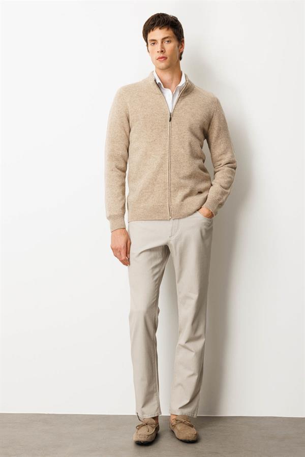 Erkek Dik Yaka Basic Yün Triko Mont K.Bej