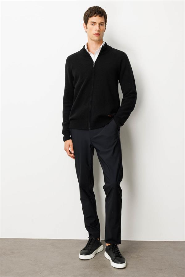 Erkek Dik Yaka Basic Yün Triko Mont Siyah