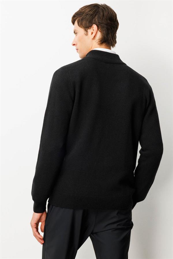 Erkek Dik Yaka Basic Yün Triko Mont Siyah