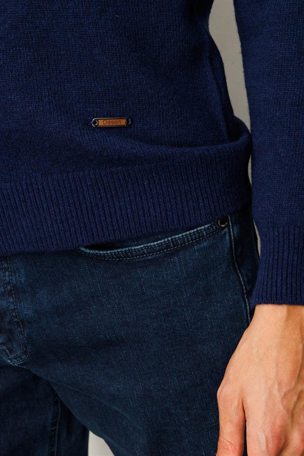 Erkek Dik Yaka Basic Yün Triko Mont Y.A Lacivert