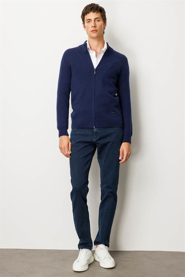 Erkek Dik Yaka Basic Yün Triko Mont Y.A Lacivert