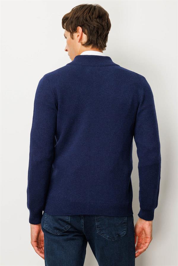 Erkek Dik Yaka Basic Yün Triko Mont Y.A Lacivert