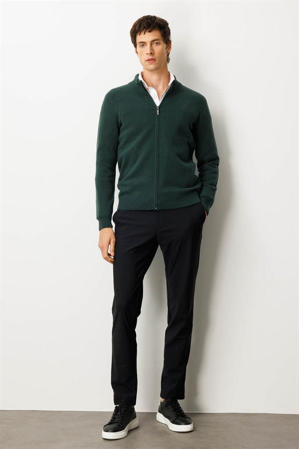 Erkek Dik Yaka Basic Yün Triko Mont Yeşil