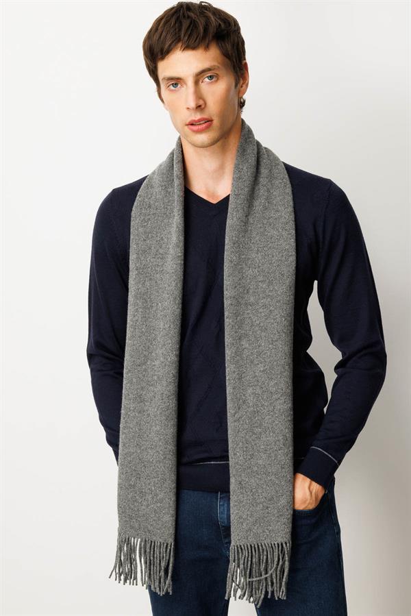 Erkek Düz Yün Kaşkol Füme