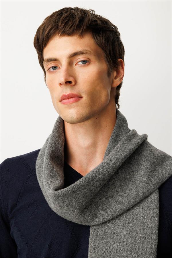 Erkek Düz Yün Kaşkol Füme