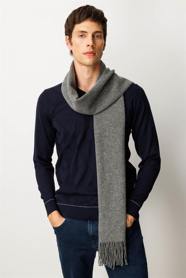 Erkek Düz Yün Kaşkol Füme