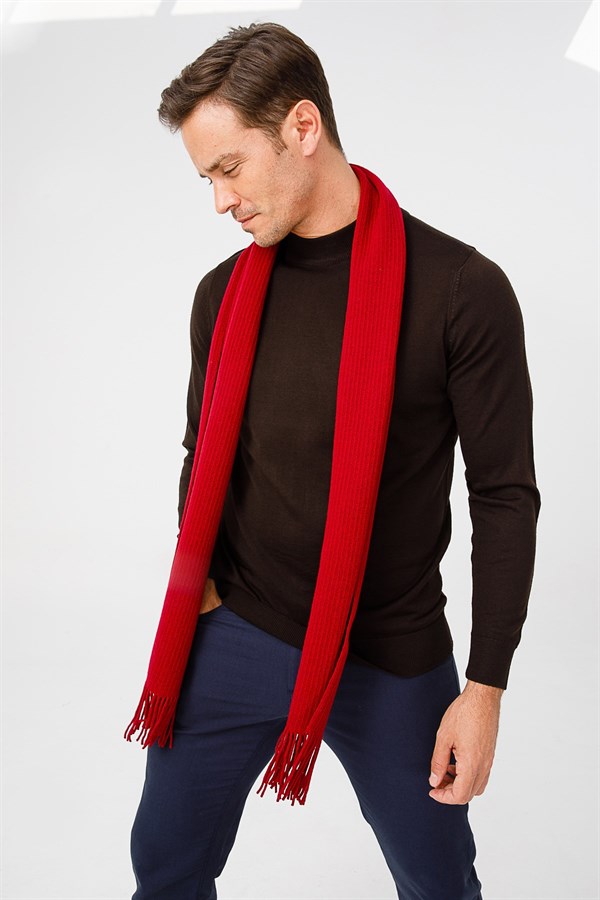 Мужской шерстяной шарф бордовый