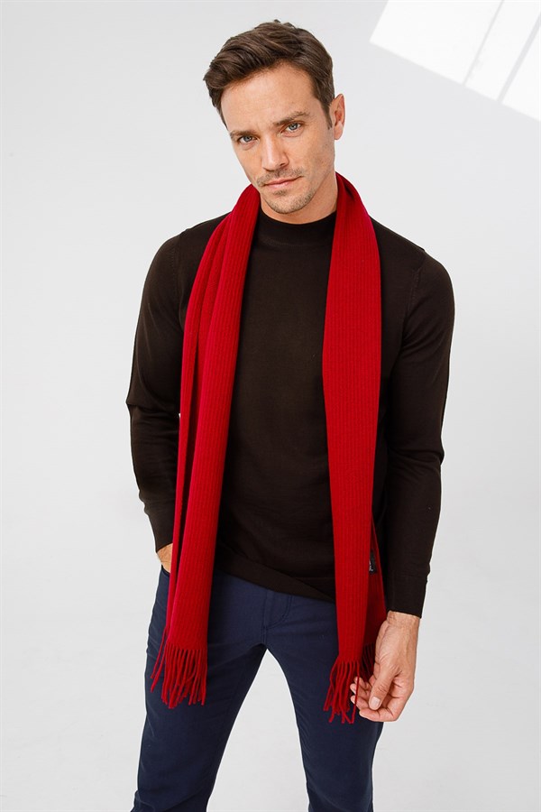 Мужской шерстяной шарф бордовый