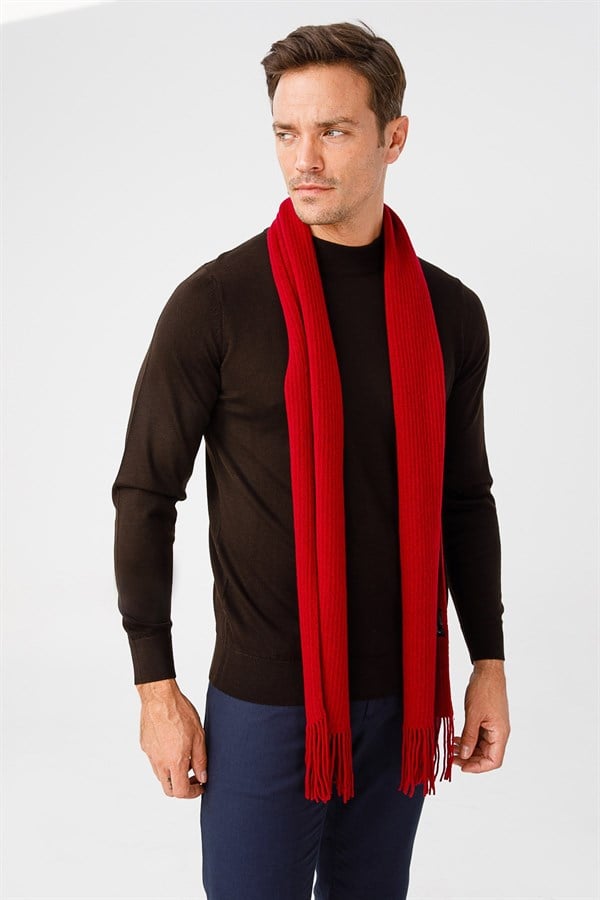 Мужской шерстяной шарф бордовый