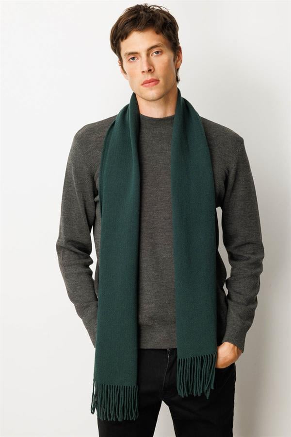 Erkek Düz Yün Kaşkol Yeşil