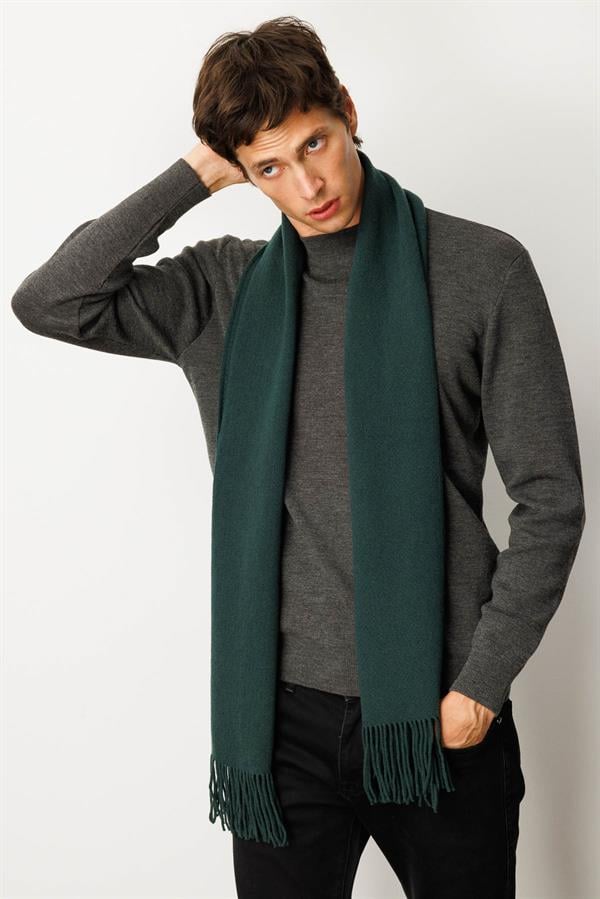 Erkek Düz Yün Kaşkol Yeşil