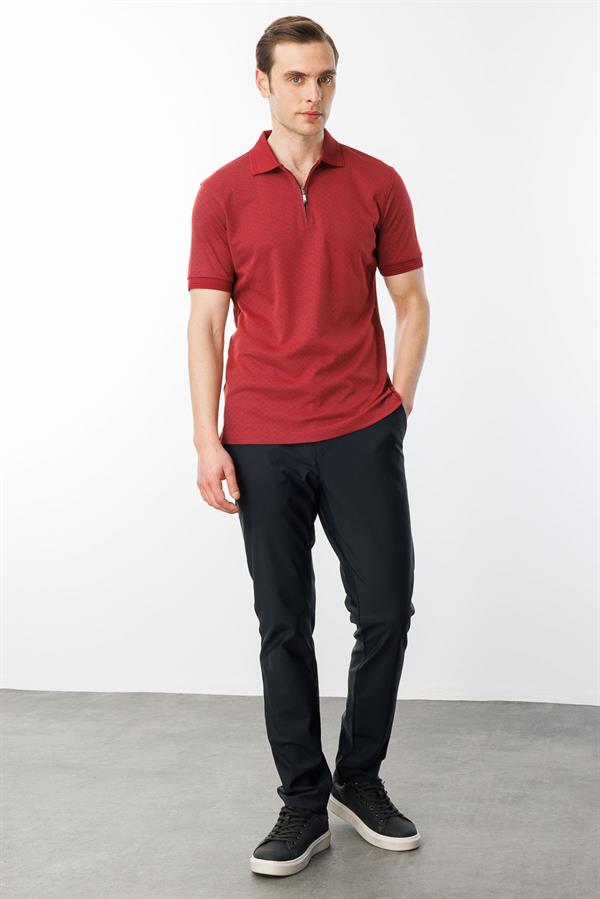 Erkek Fermuarlı Jakarlı T-shirt Bordo