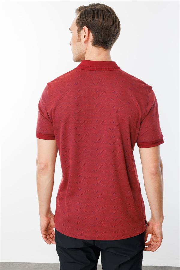 Erkek Fermuarlı Jakarlı T-shirt Bordo