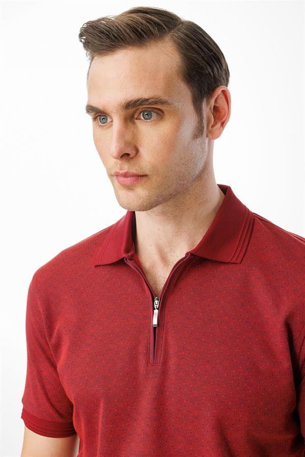 Erkek Fermuarlı Jakarlı T-shirt Bordo