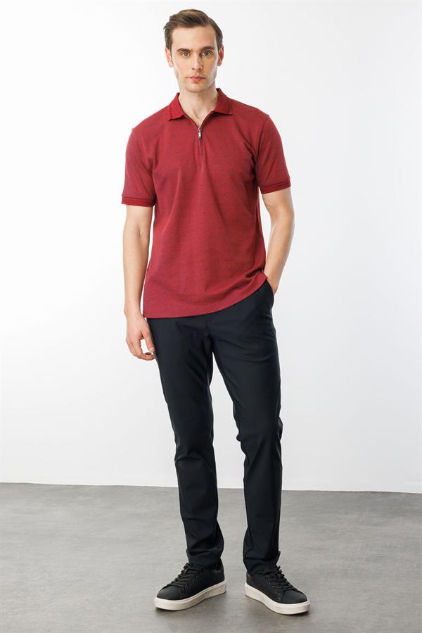 Erkek Fermuarlı Jakarlı T-shirt Bordo