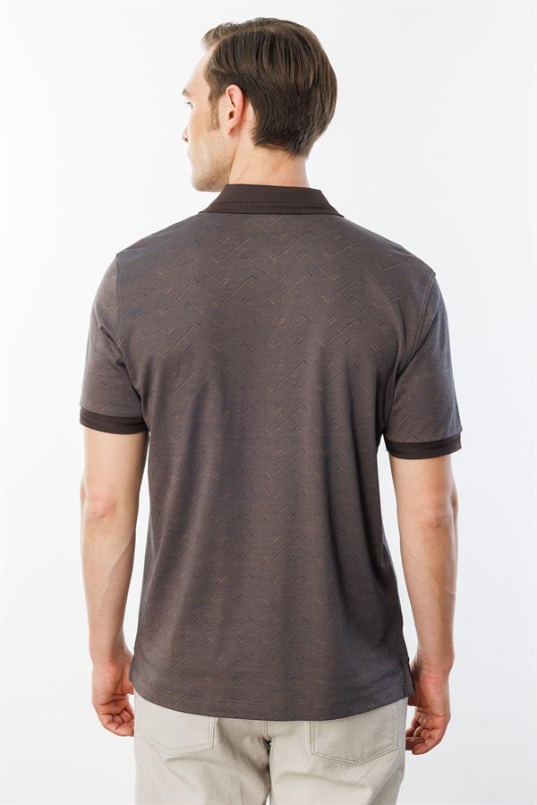Erkek Fermuarlı Jakarlı T-shirt Kahve