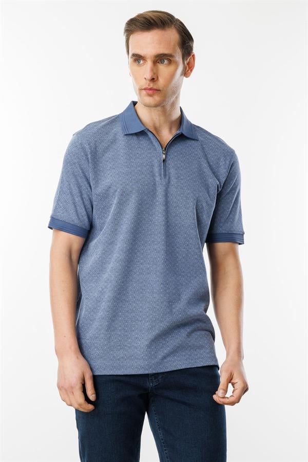 Erkek Fermuarlı Jakarlı T-shirt Lacivert