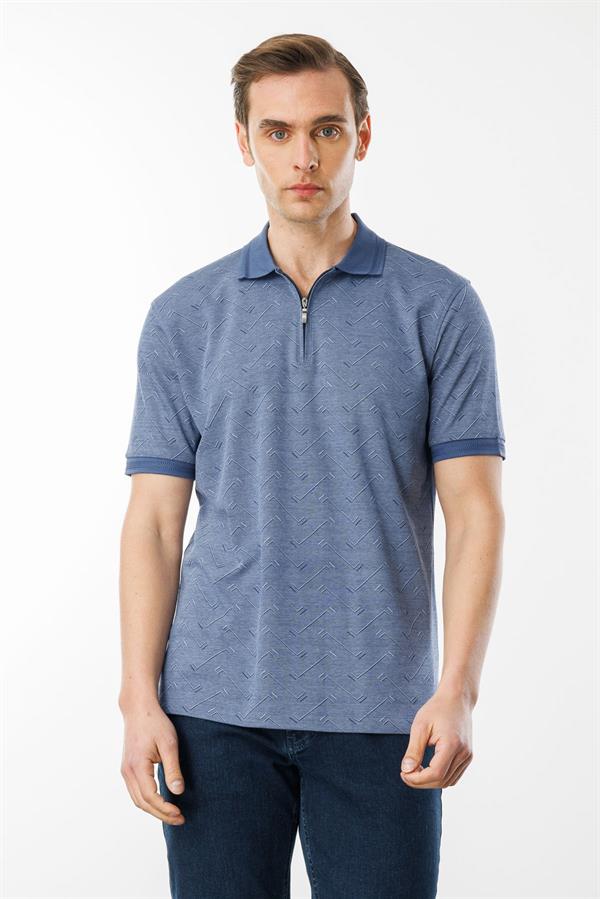 Erkek Fermuarlı Jakarlı T-shirt Lacivert